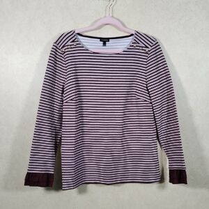 04506 Talbots maroon, white & gold striped knit L/S knit shirt L
